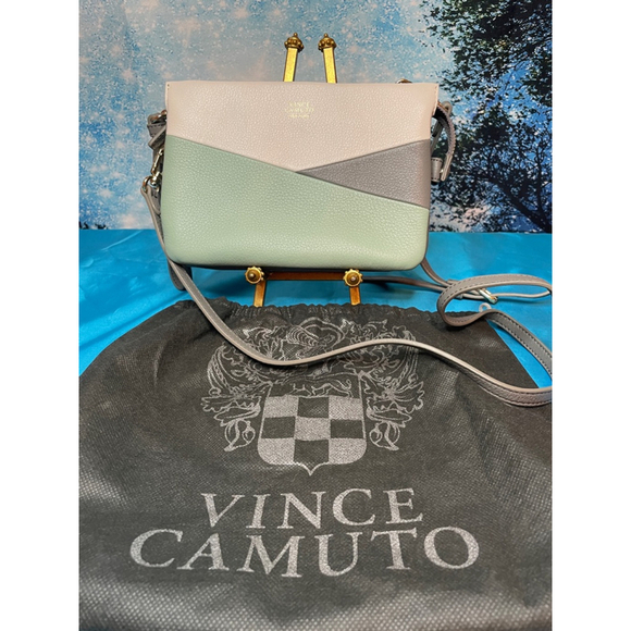 Vince Camuto New York Color Block Leather Crossbody Great Beige Green NWOT - Picture 7 of 15